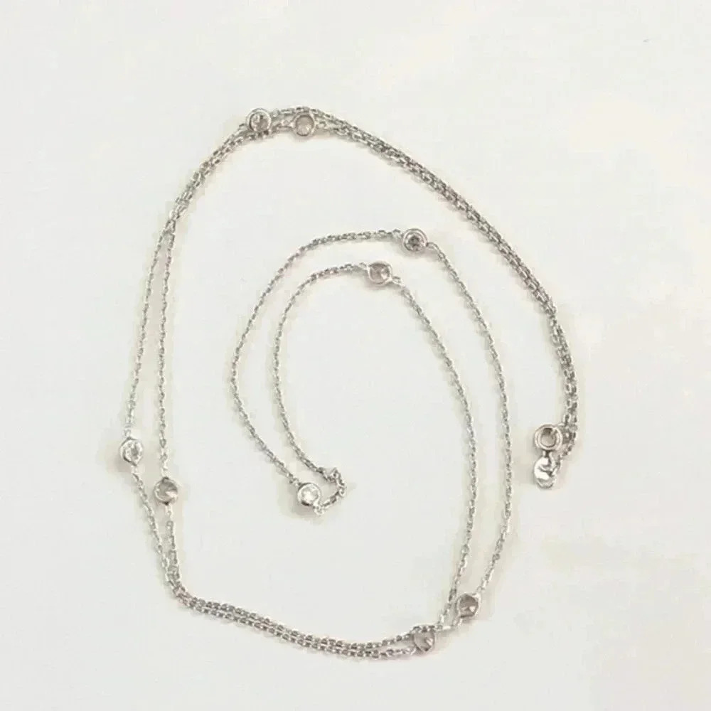 30” Rhodium Plated Solid 925 Sterling Silver CZ by the Yard Station Necklace
